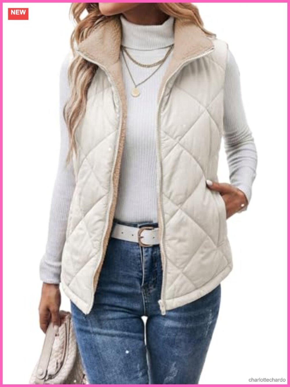 Dokotoo Sherpa Fleece Vest Stand Collar Zip Up Puffer Quilted Jacket